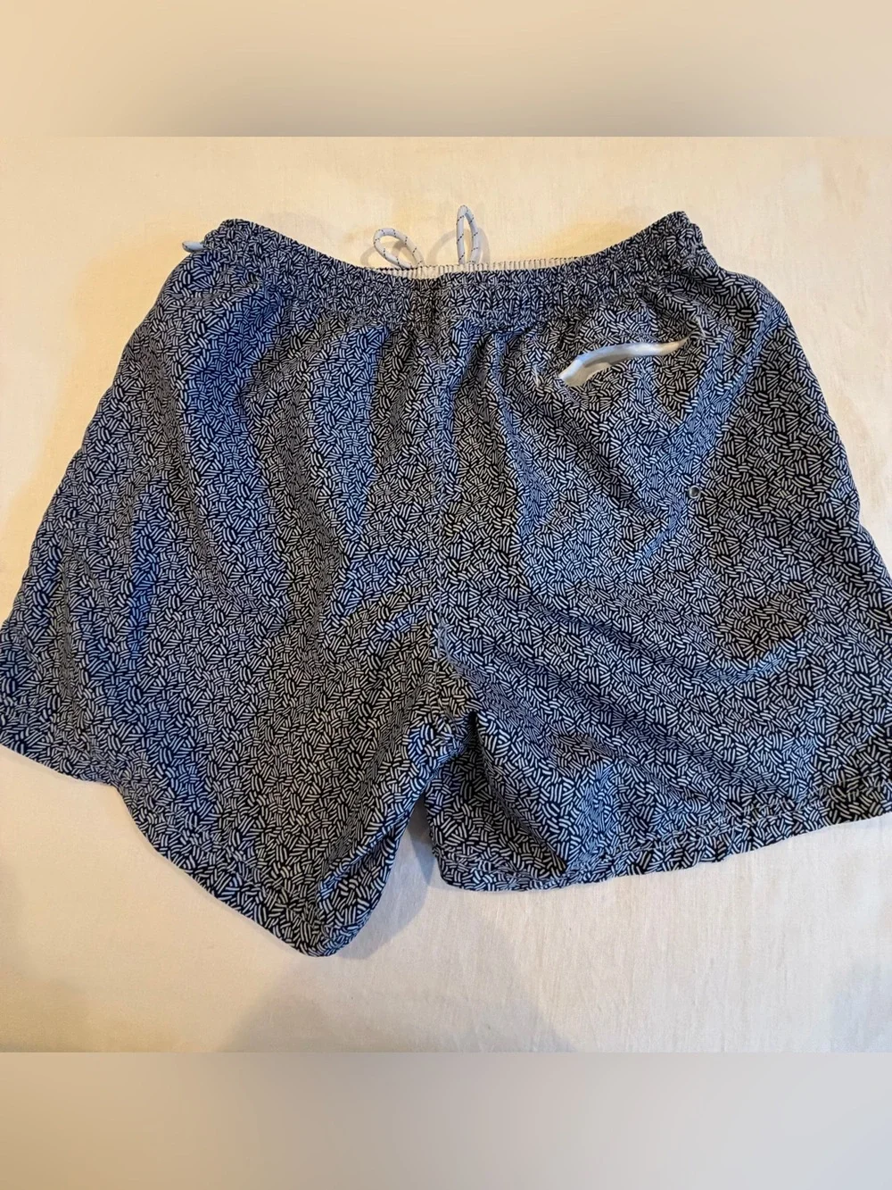 Men's Blue Patterned Swim Trunks with Drawstring Waist